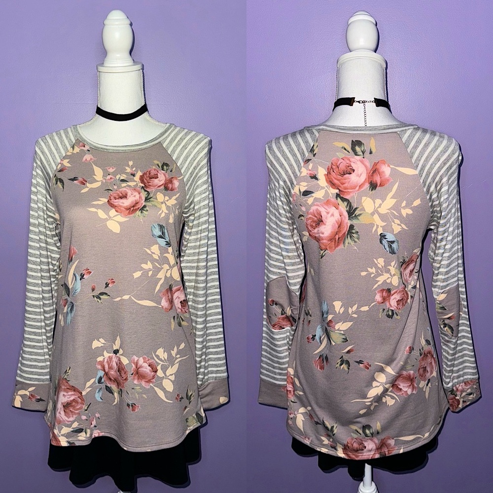 NEW Boutique Lilac Mixed Print Long Sleeve Shirt